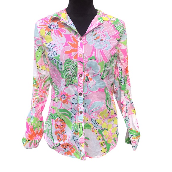 Lilly Pulitzer Vivid Color Button Down Blouse size Small Petite - Picture 5 of 12